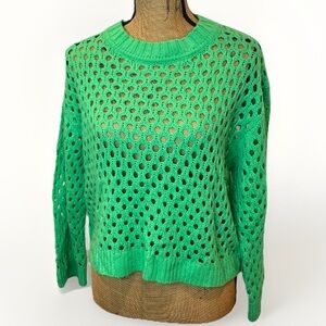 H&M Divided Relaxed Fit Crochet Look Sweater Top Bright Green Size Medium